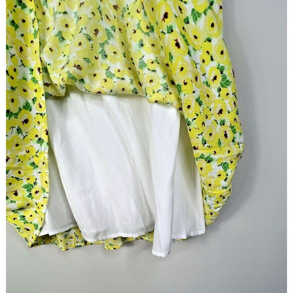 Loft Floral Pintucked Pleated Yellow Side Tie Button Flutter Sleeves Dress Sz S - Picture 10 of 12